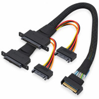 Кабель-адаптер PCIe 5.0 MCIO 8i (74-pin) — 2× U.2 SFF-8639 NVMe, живлення SATA 15-pin Кабель-адаптер PCIe 5.0 MCIO 8i (74-pin) — 2× U.2 SFF-8639 NVMe, живлення SATA 15-pin