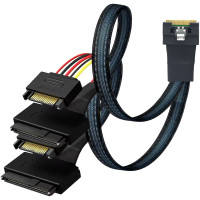 Кабель SFF-8654 8i SlimSAS to 2x SFF-8639 U.2 NVMe connector with SATA Power 0.5m Кабель SFF-8654 8i SlimSAS to 2x SFF-8639 U.2 NVMe connector with SATA Power 0.5m